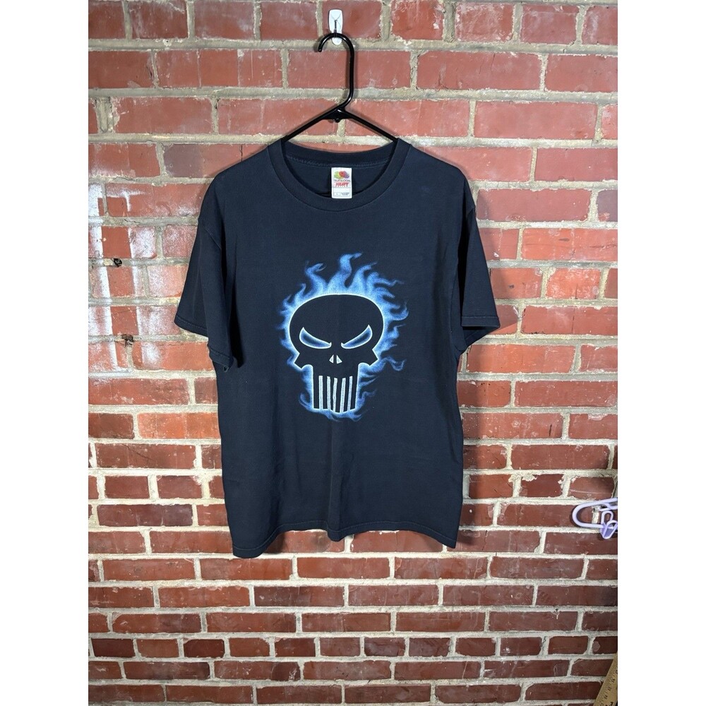 Vintage Y2K Marvel Comics The Punisher Flames Logo Skull Shirt Adult Size Large